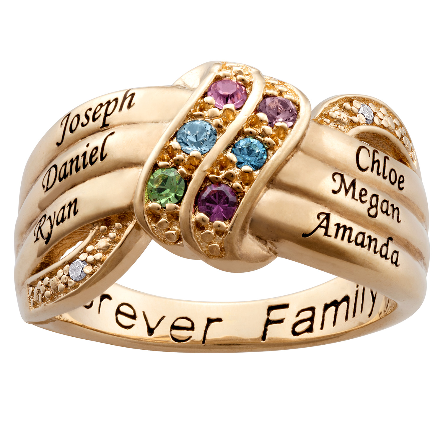 10K Yellow Gold Family Name & Birthstone Ring