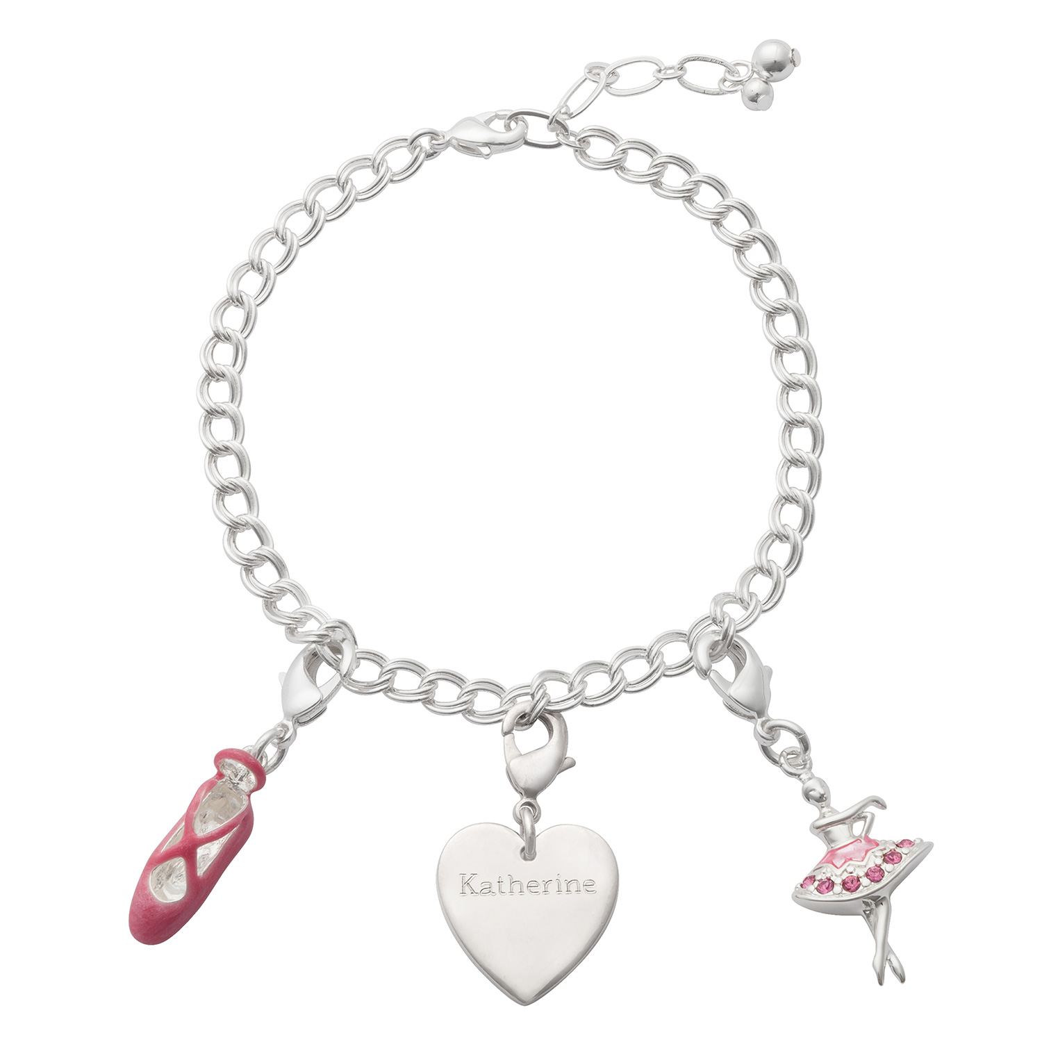 Silver Plated Charm Engraved Heart with Ballet Charms