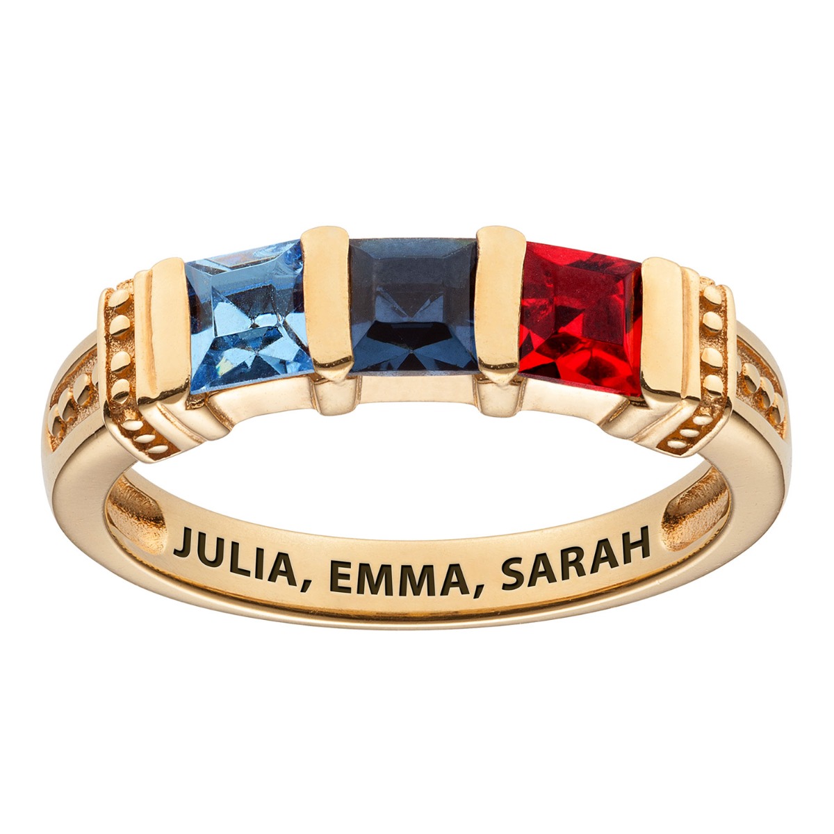 10K Yellow Gold Square Family Birthstone Ring - 3 Stones