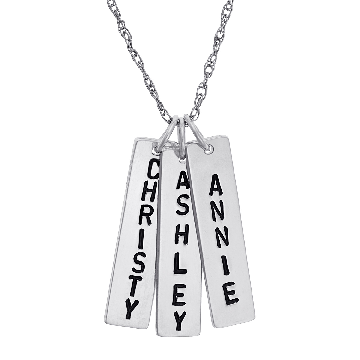 Sterling Silver Family Engraved Name Bar Necklace - 3 Names
