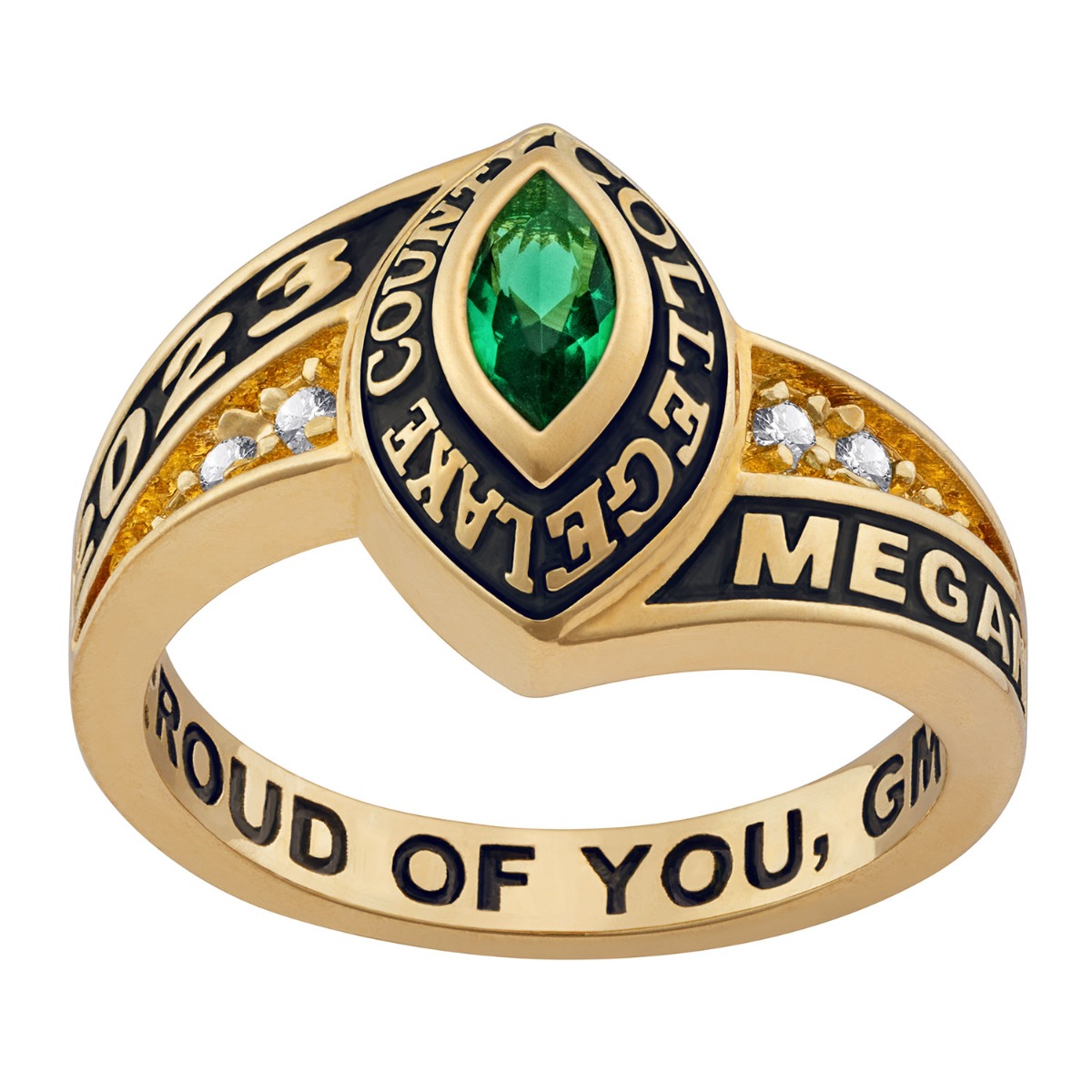 Ladies 18K Gold over Sterling Marquise Birthstone and CZ Class Ring