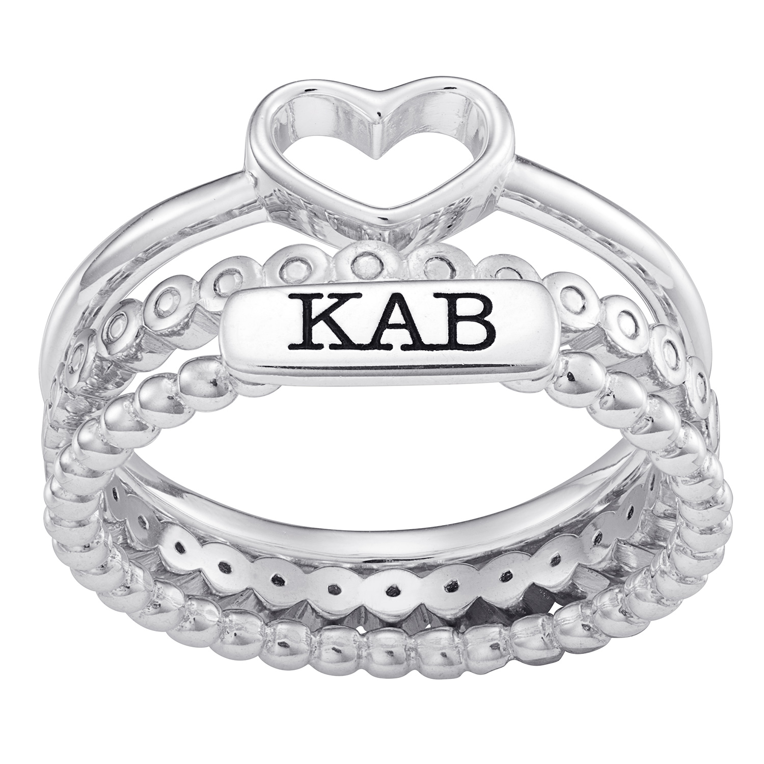 Sterling Silver Engraved Diamond Accent Heart Stack Ring Set