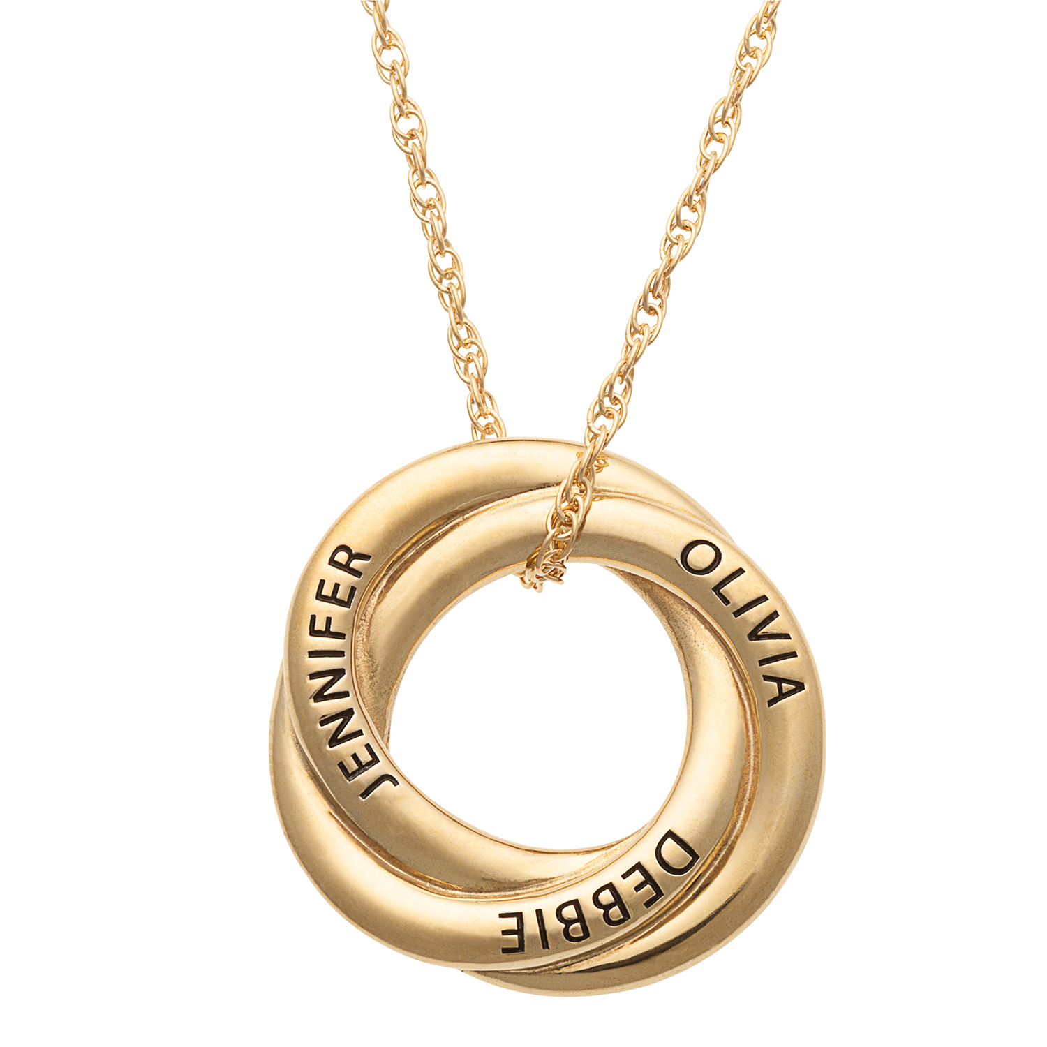 14K Gold over Sterling Family Name Circle Knot Pendant