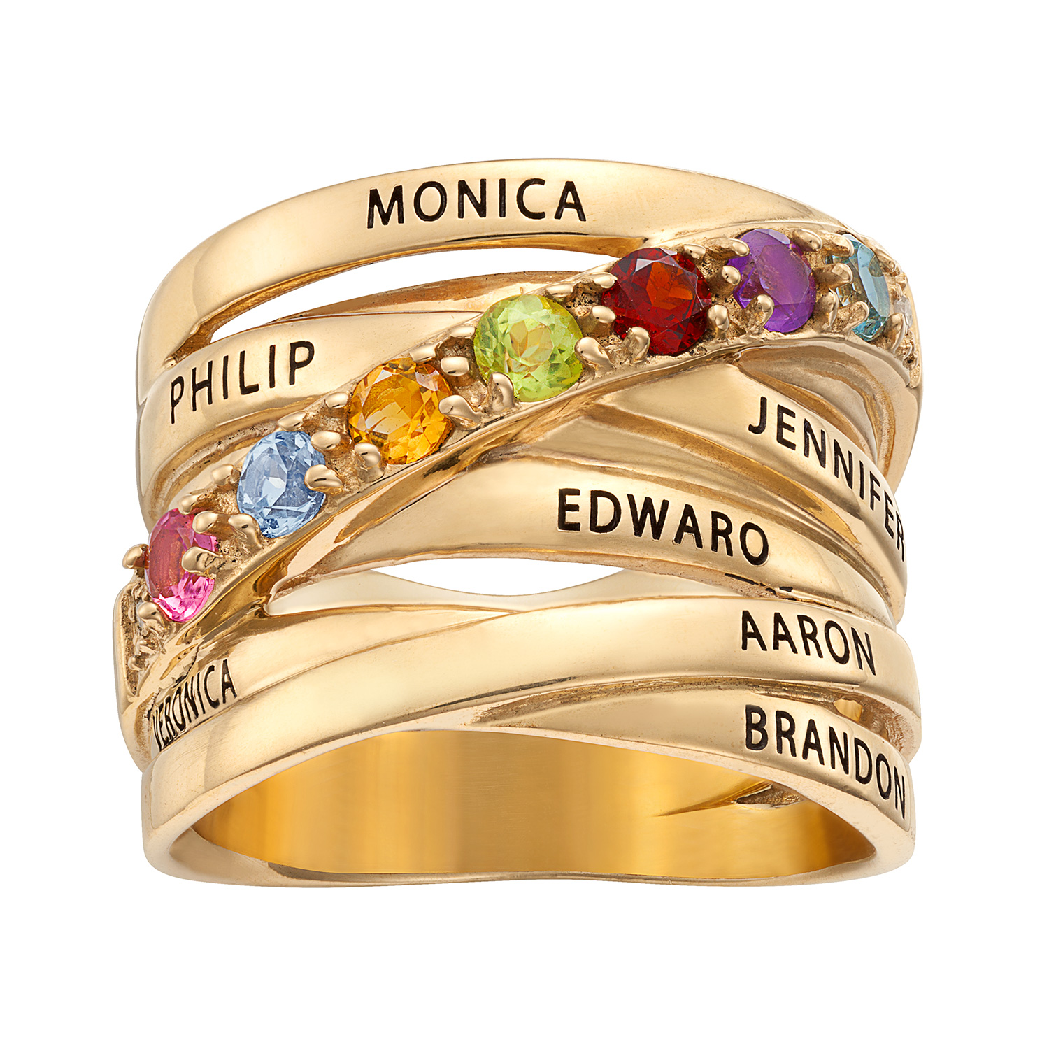 14K Gold over Sterling Name and Genuine Birthstone Ring with Diamond Accent