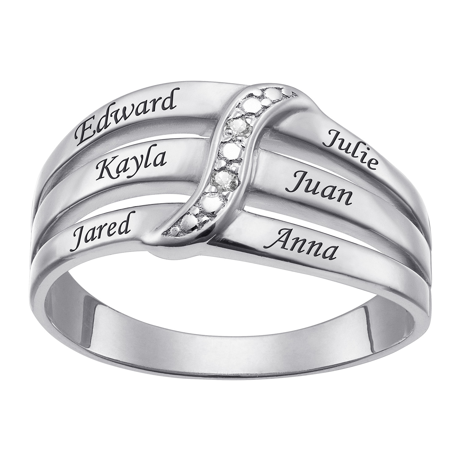Sterling Silver Family Name Ring with Diamond Accent