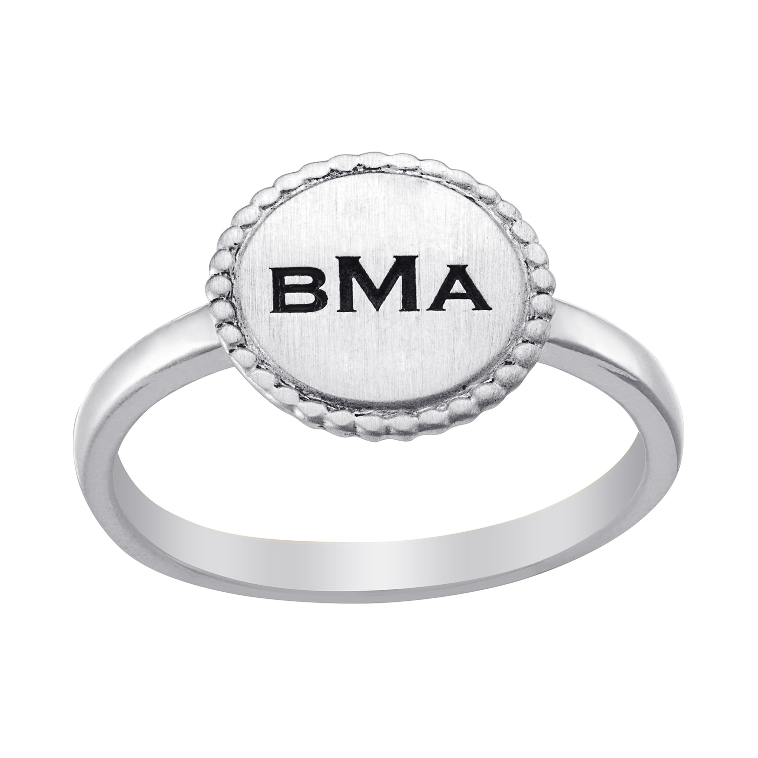 Sterling Silver Monogram Round Brushed Center with Roped Ring