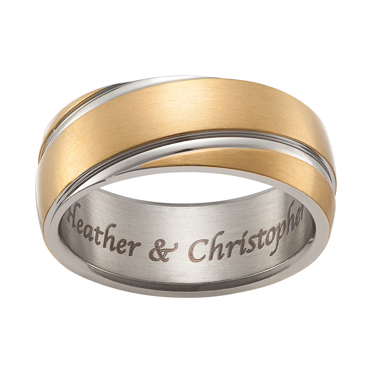 Stainless Steel Engraved Gold & Silver Band