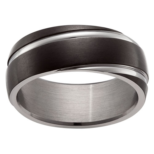 Stainless Steel Black & Silver Band Ring