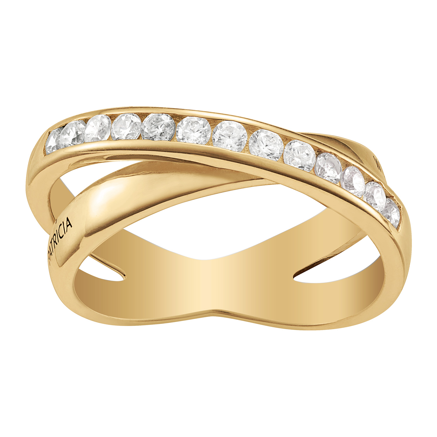 14K Gold over Sterling Couples Engraved Name Ring with CZ