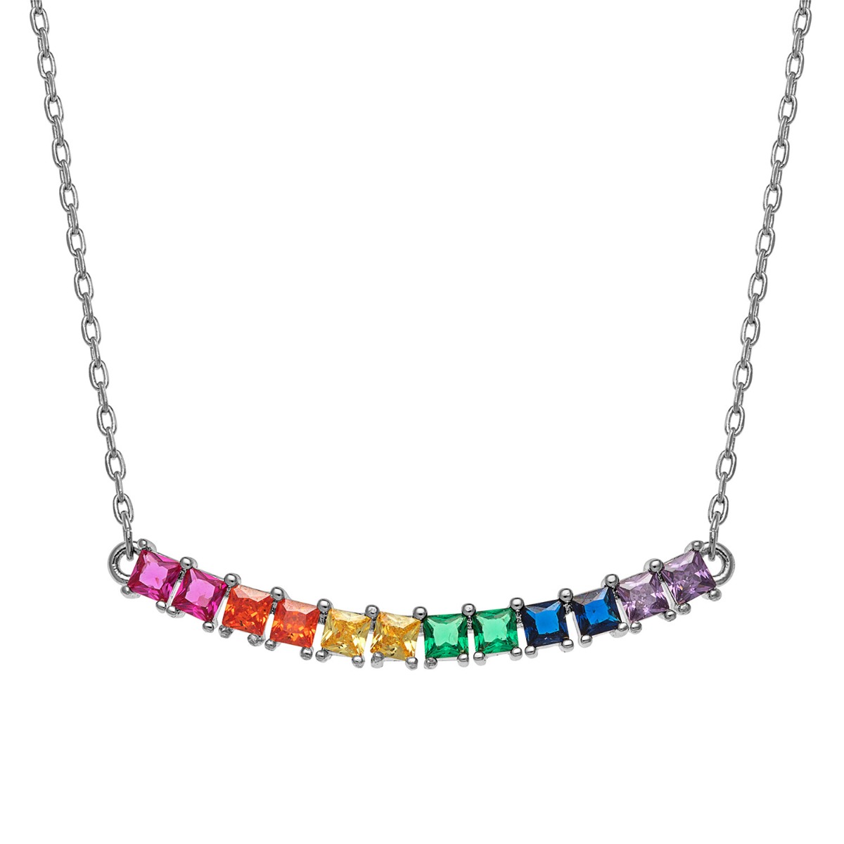 Silvertone Rainbow Birthstone Necklace