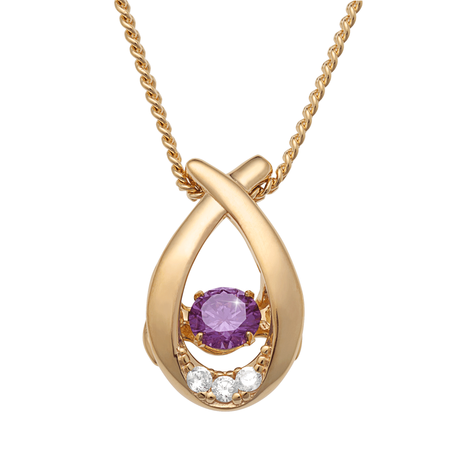 14K Gold over Sterling Dancing Birthstone with Clear CZ Pendant