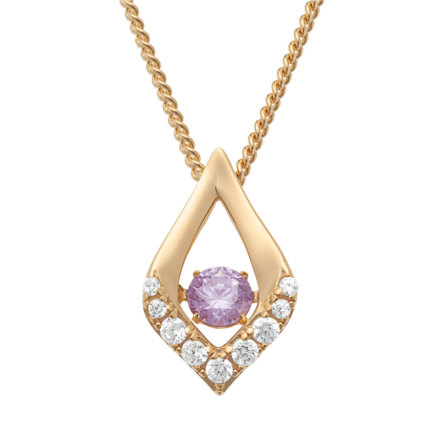 14K Gold over Sterling Dancing Birthstone with Clear CZ Pendant