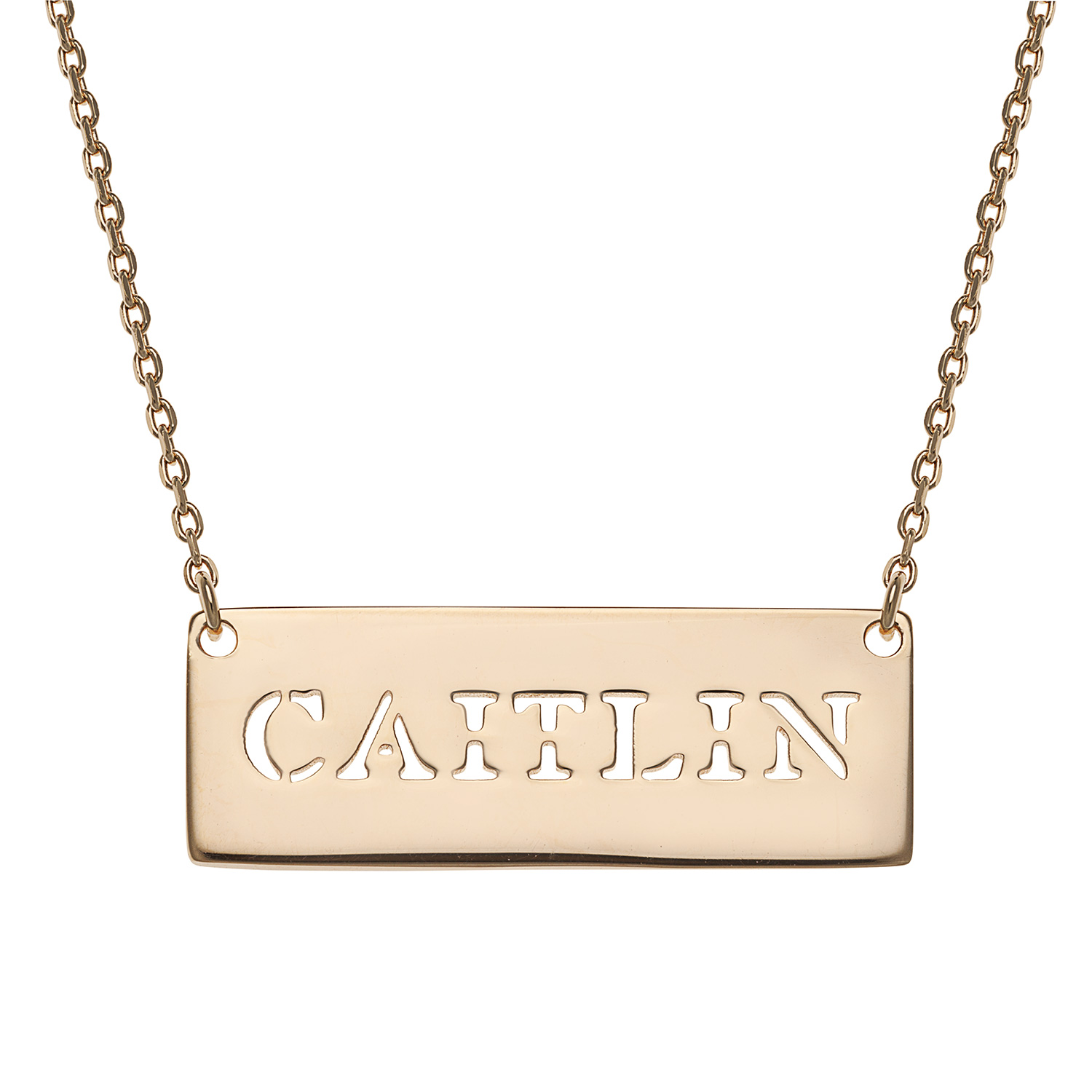 14K Gold over Sterling  Cut-Out Name Bar Necklace