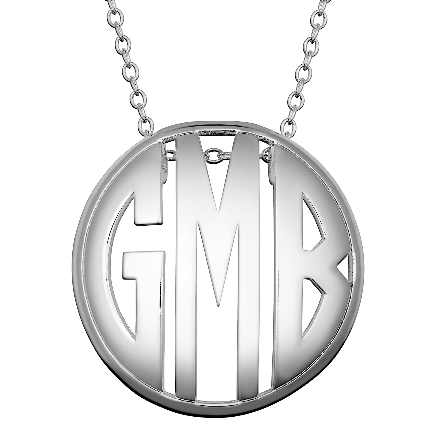 Sterling Silver Single Sided 28x28mm Round Traditional Monogram Pendant 