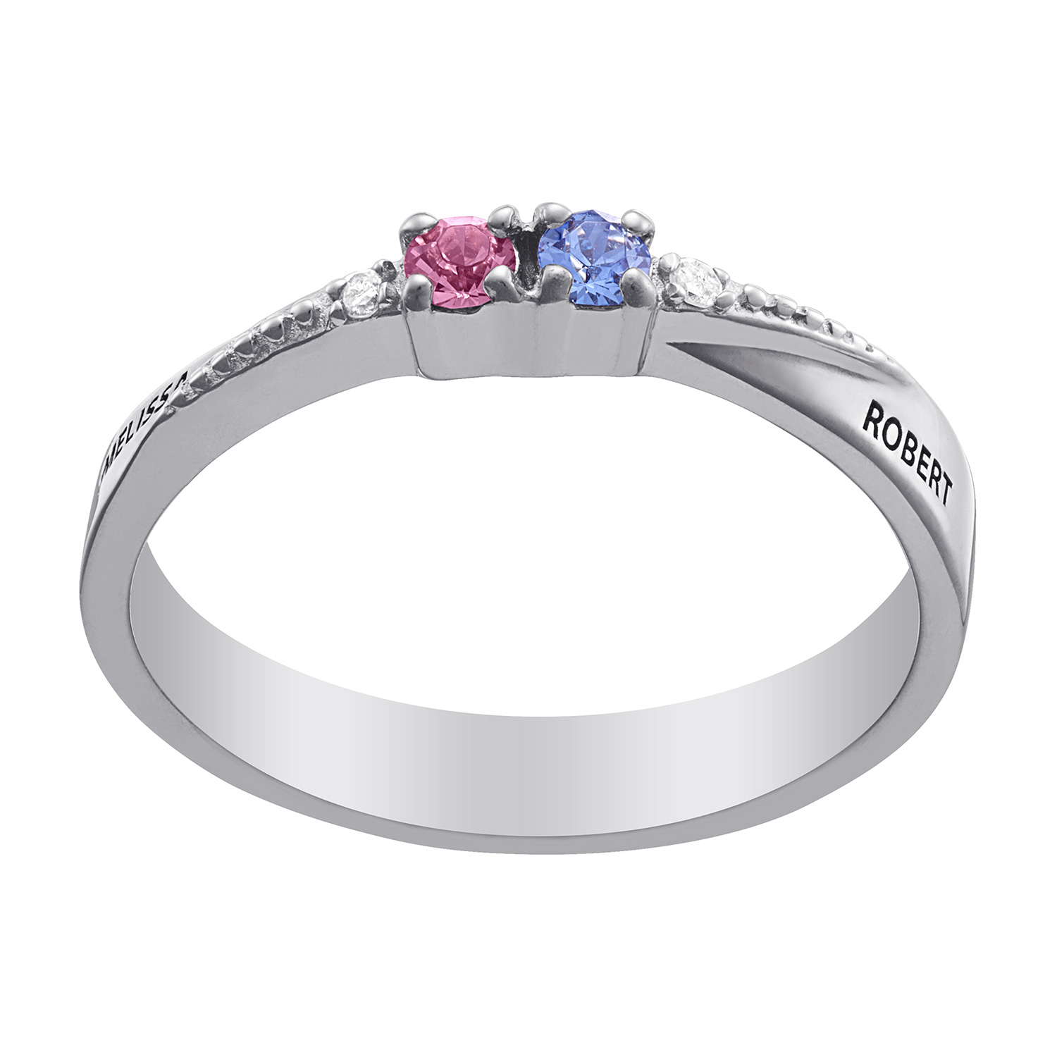 Sterling Silver Couples Name and Birthstone Ring with Diamond Accent