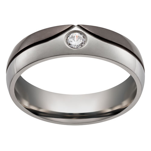 Stainless Steel Two-Tone CZ Accent Band Ring