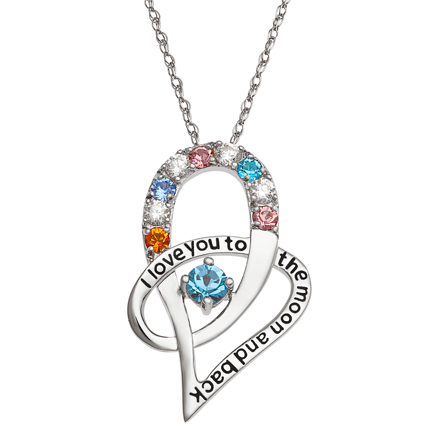 Sterling Silver Family Heart "Love You" Birthstone Pendant