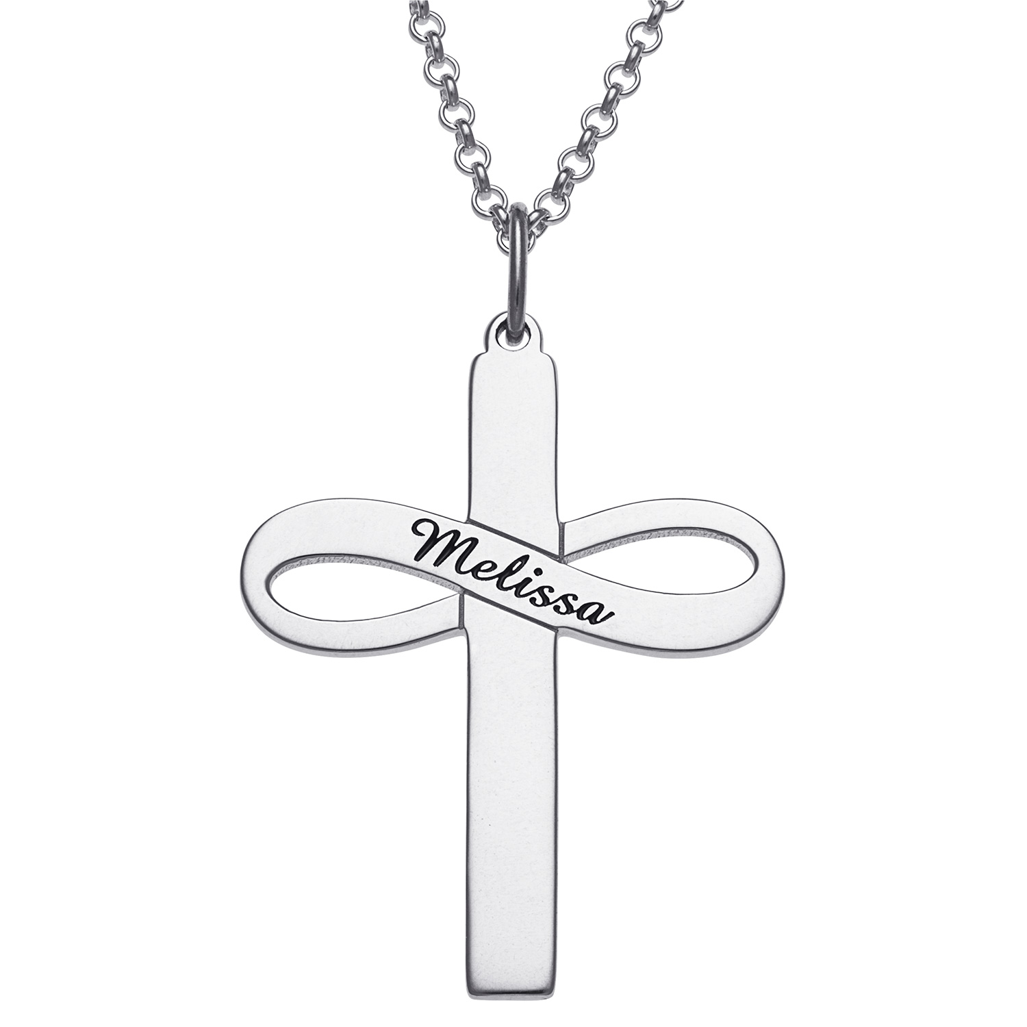 Sterling Silver Personalized Cross with Infinity Necklace