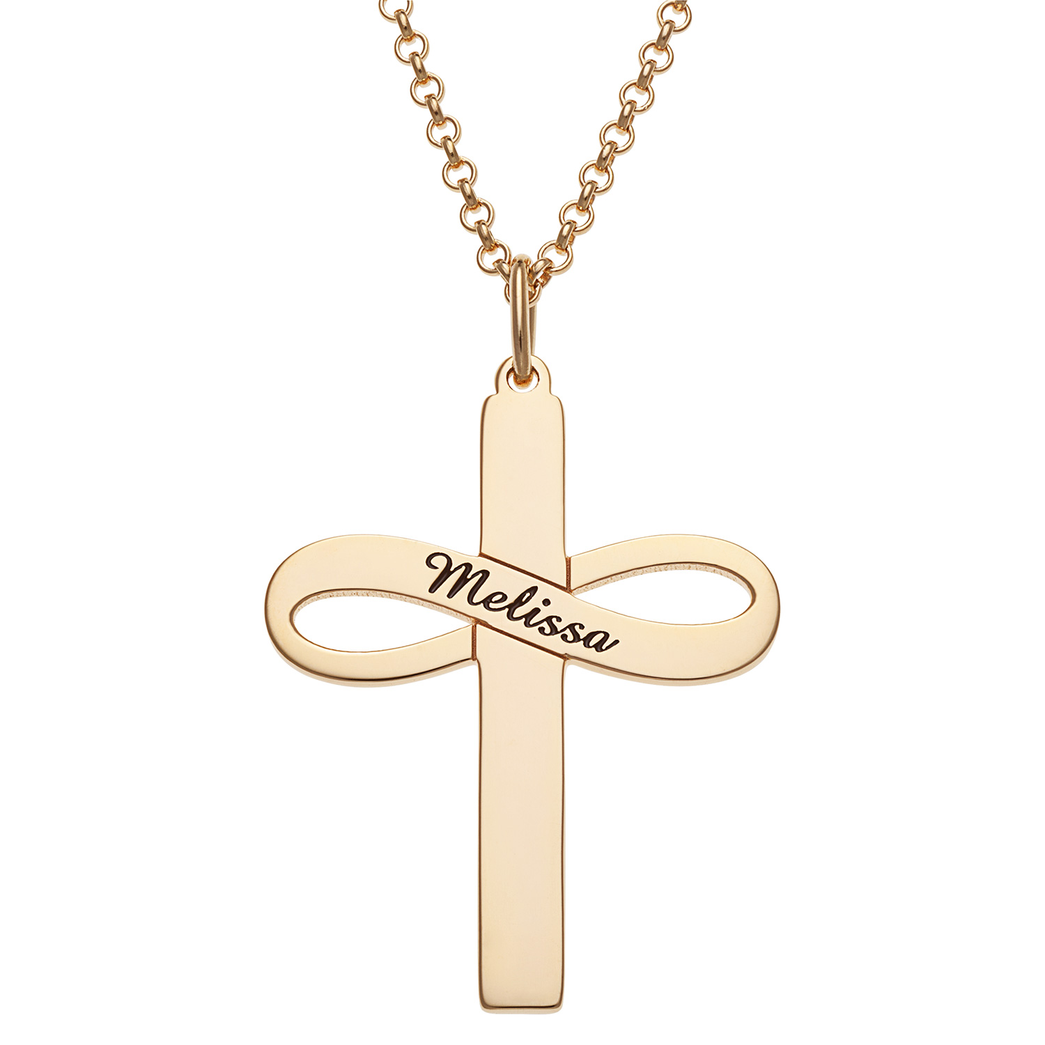 14K Gold Plated Personalized Cross with Infinity Necklace