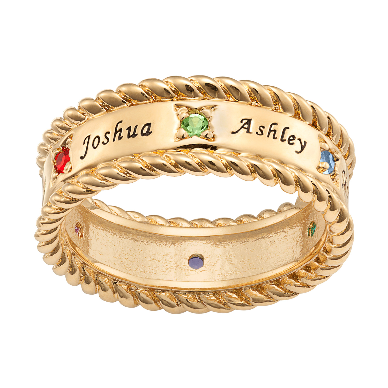 Family Name and Birthstone Rope Edged Band