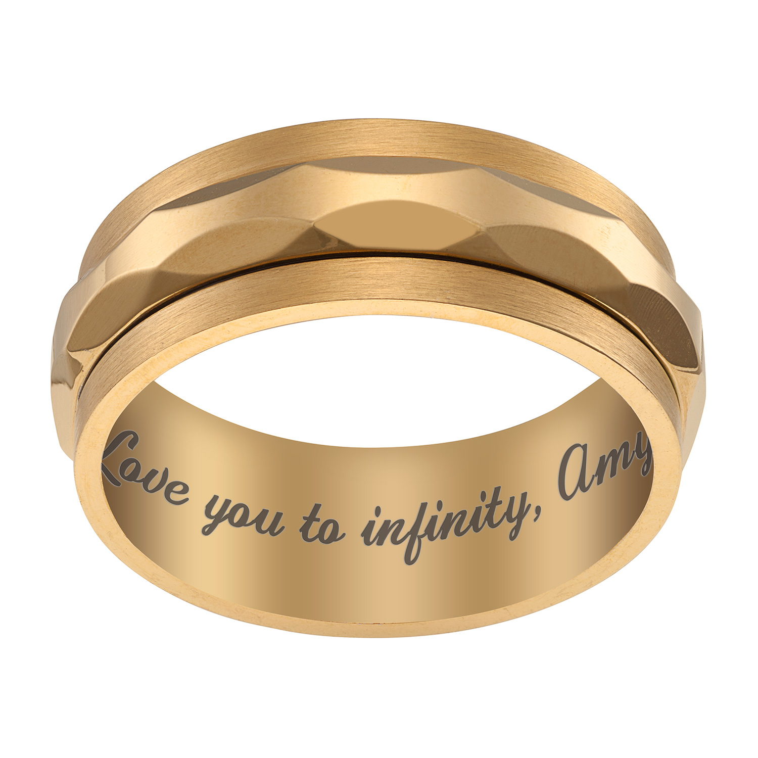 Stainless Steel Men's Engraved Gold Faceted Spinner Band