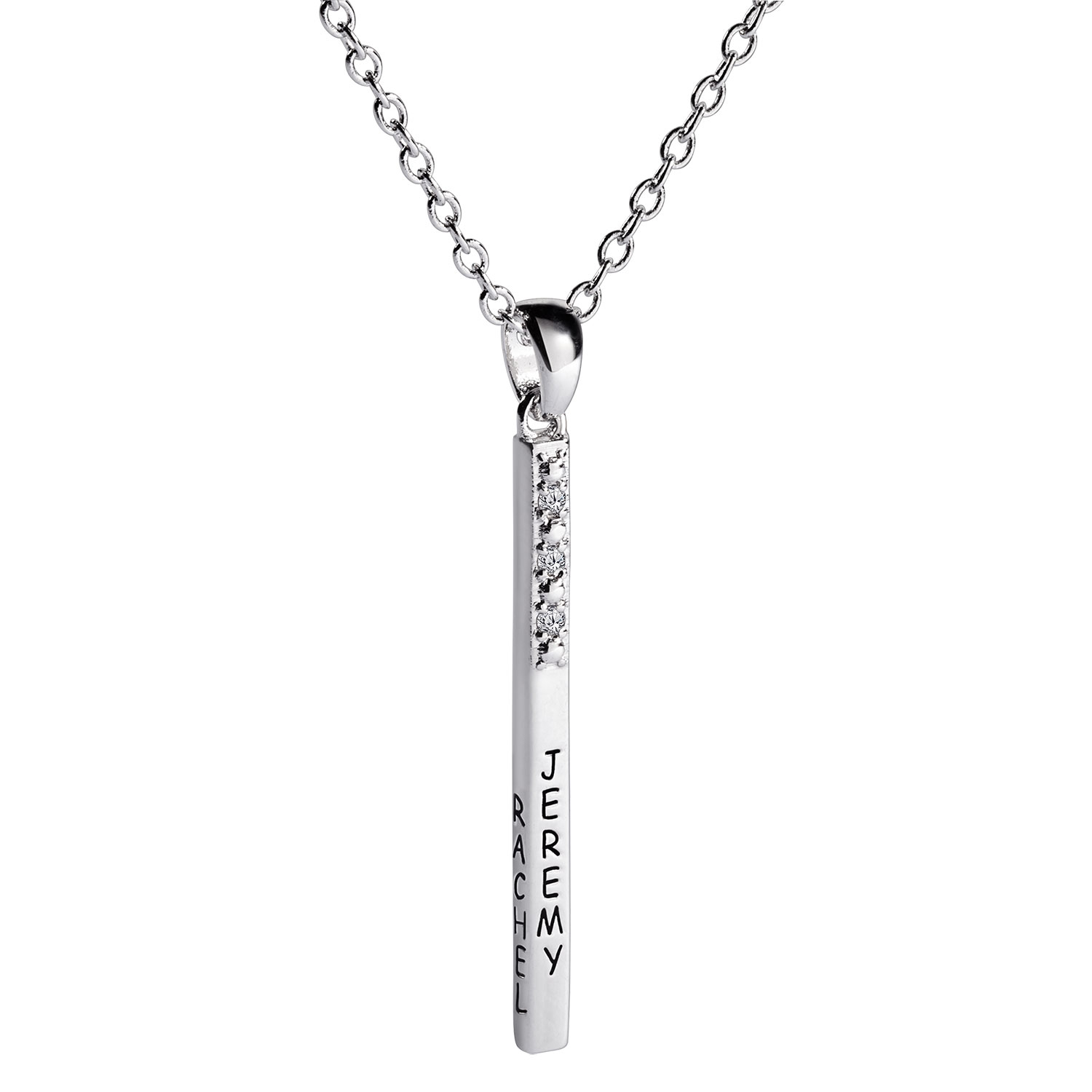 Family Name 4 Sided Bar Pendant with Diamonds