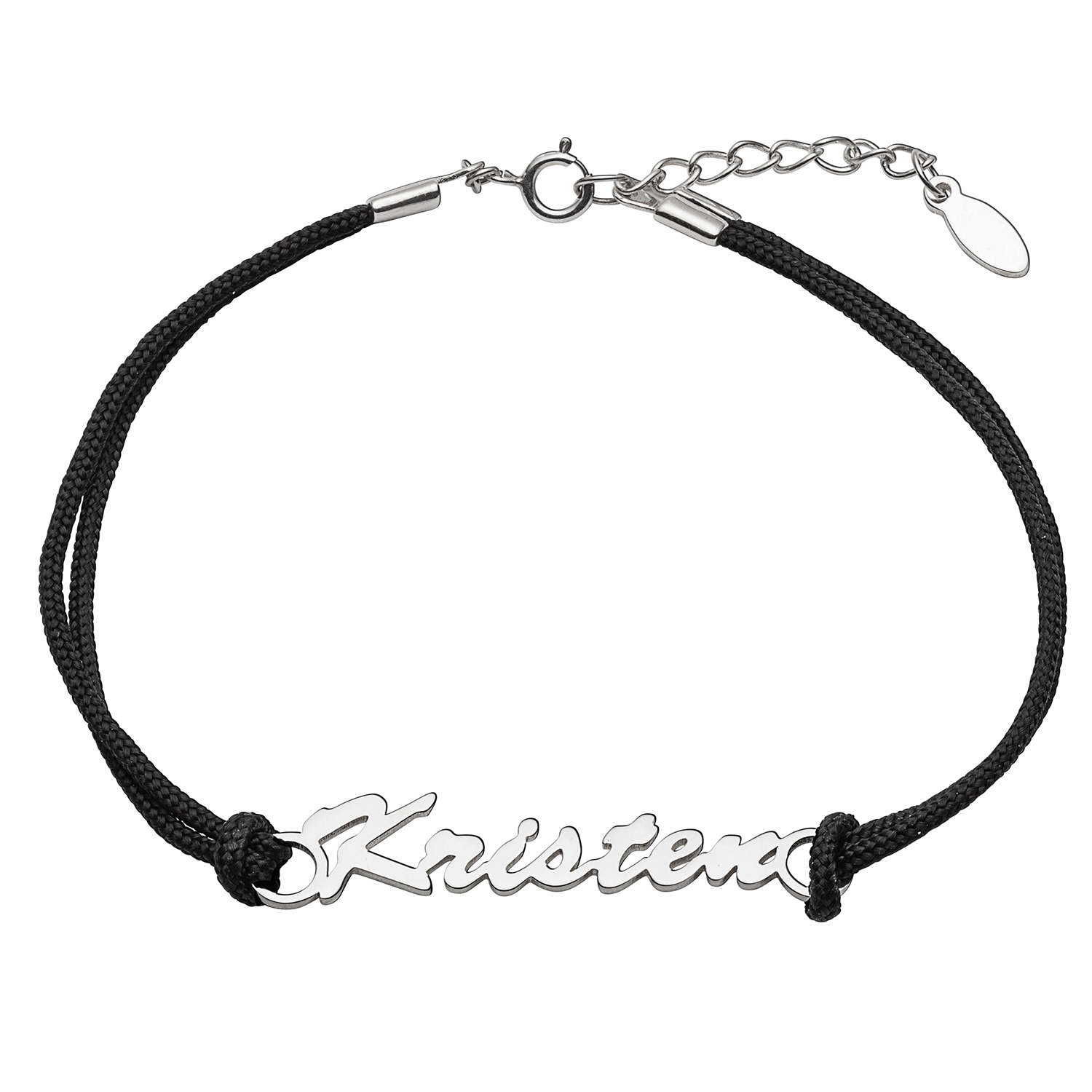 Sterling Silver Personalized Name with Black Cord Bracelet