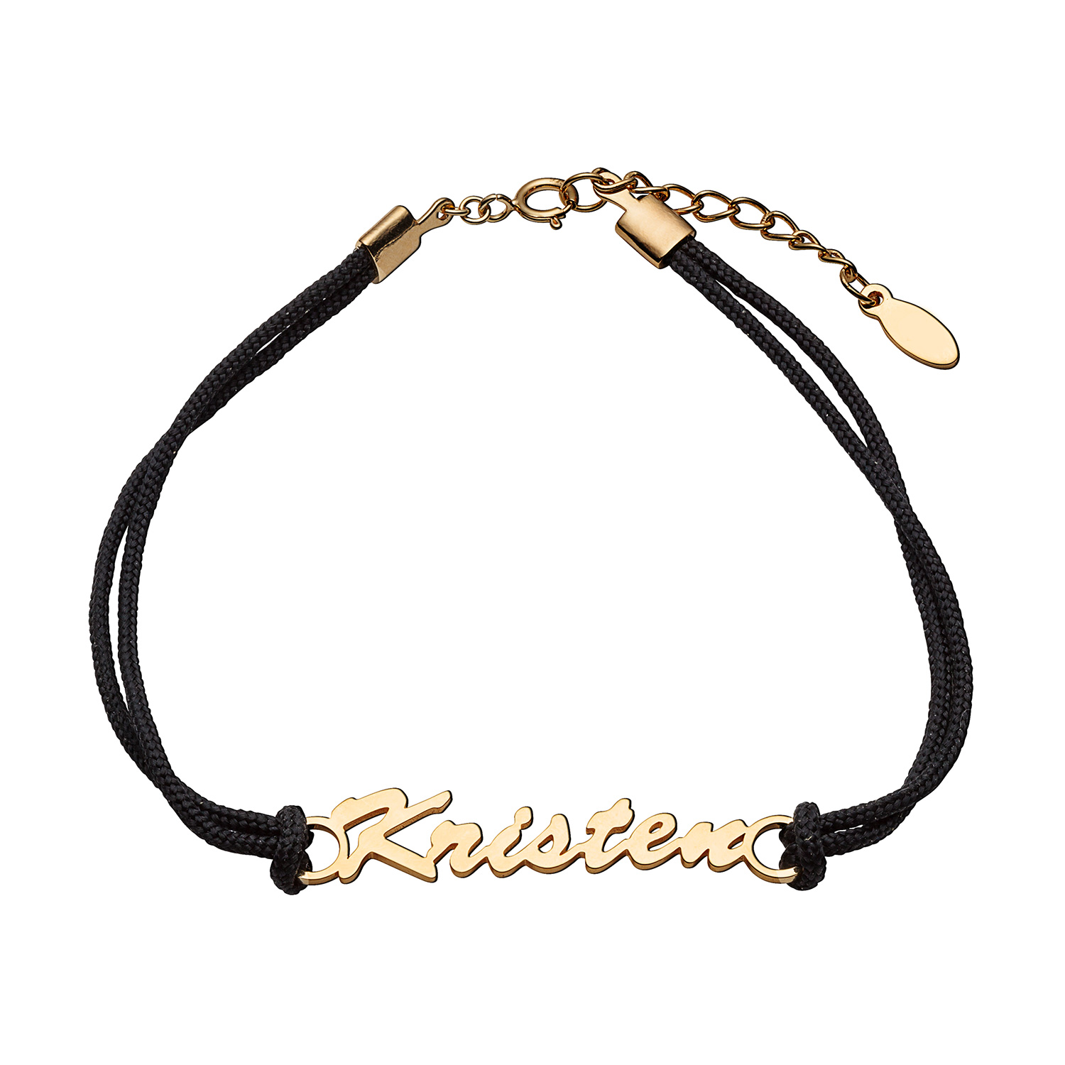 14K Gold over Sterling Personalized Name with Black Cord Bracelet