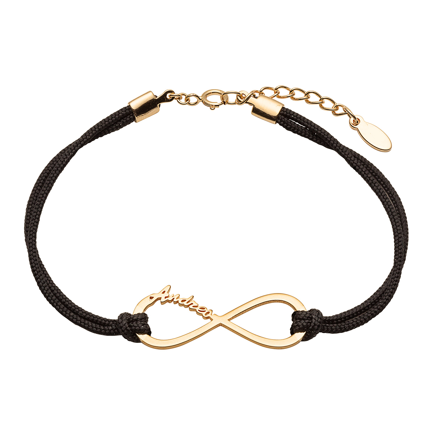 14K Gold over Sterling Personalized Name Infinity with Black Cord Bracelet