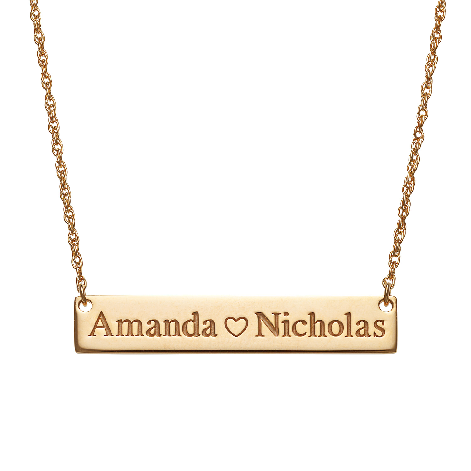 14K Gold over Sterling Personalized Couple's Name Bar Necklace