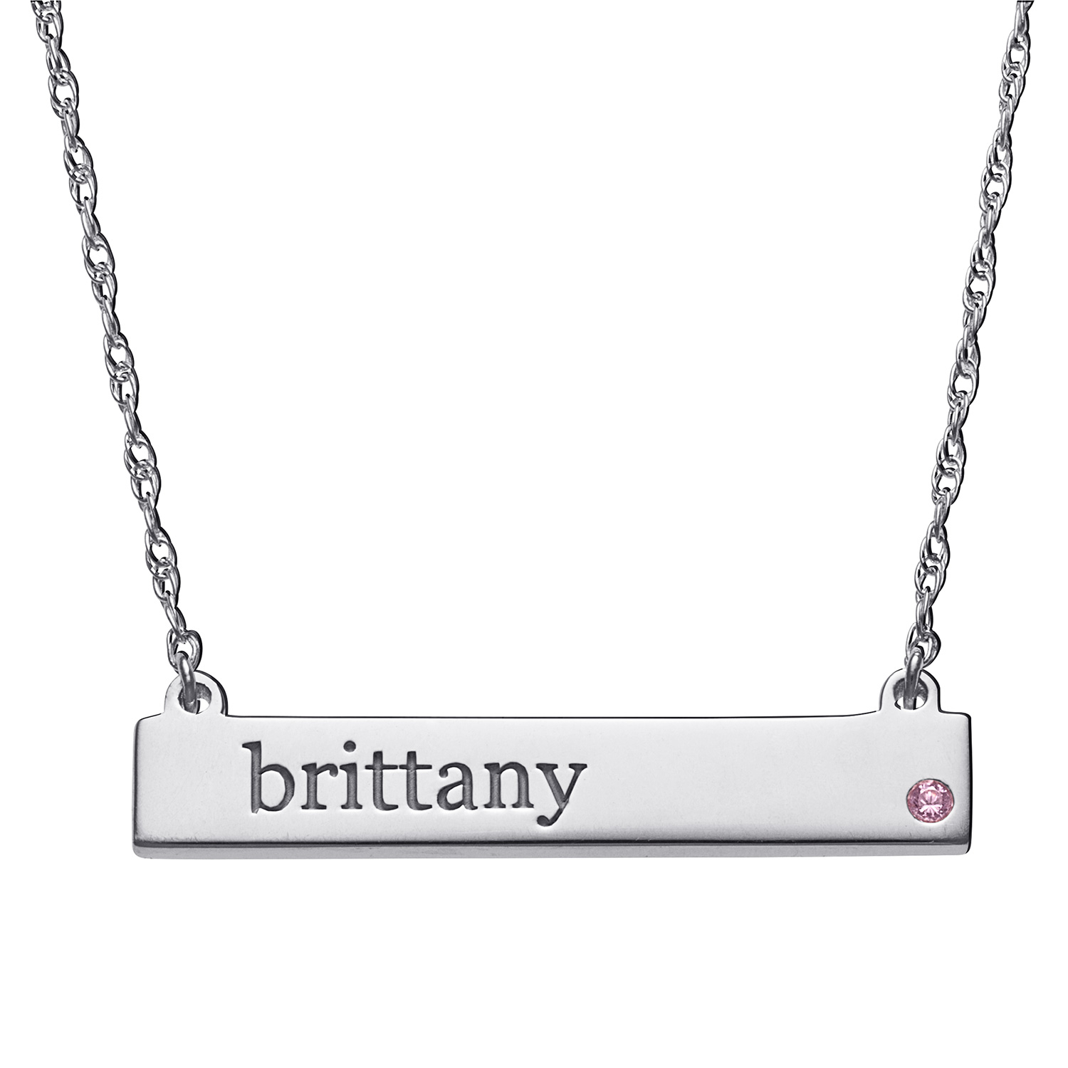 Sterling Silver Personalized Name and Birthstone Bar Necklace