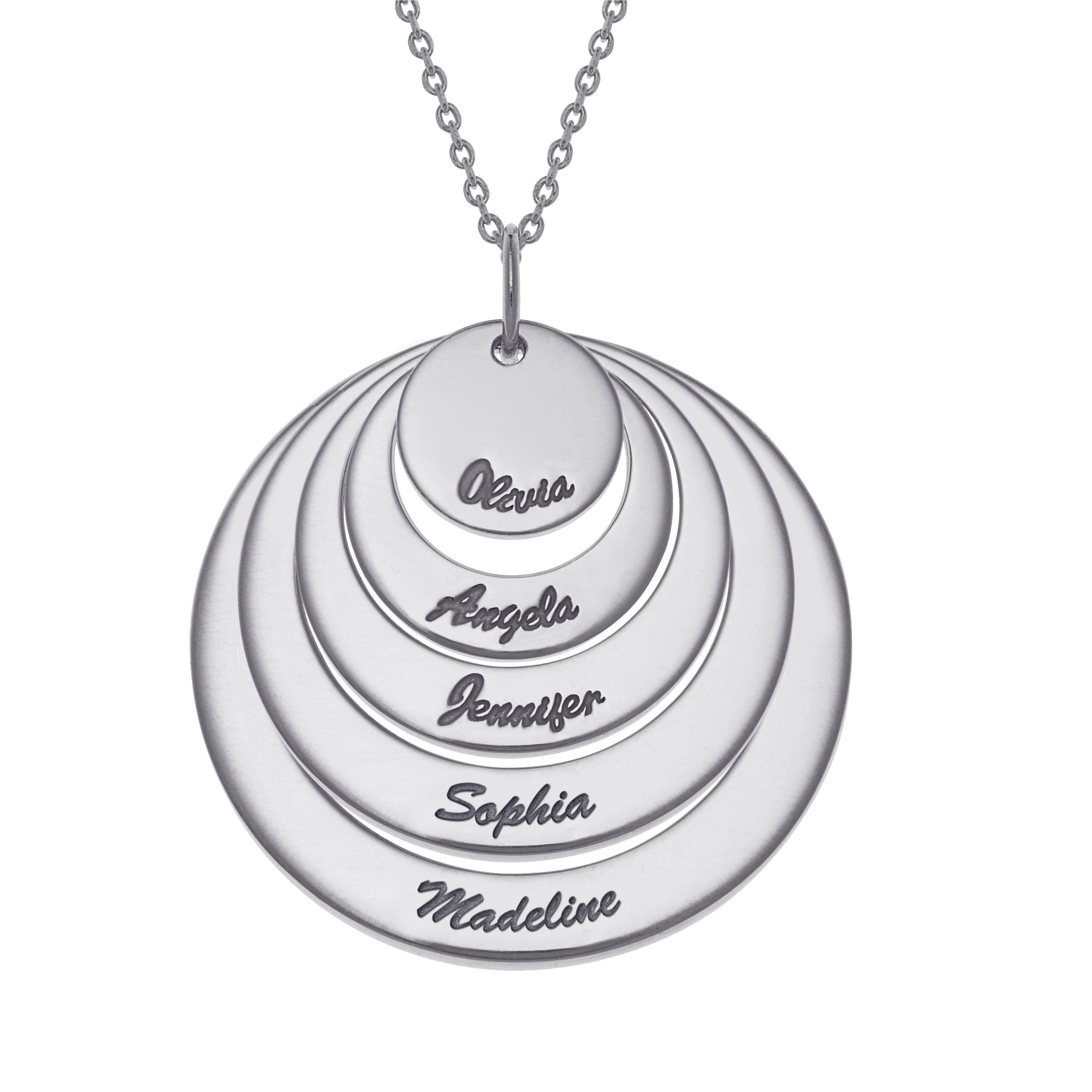 Sterling Silver Nesting Circles with Names Necklace