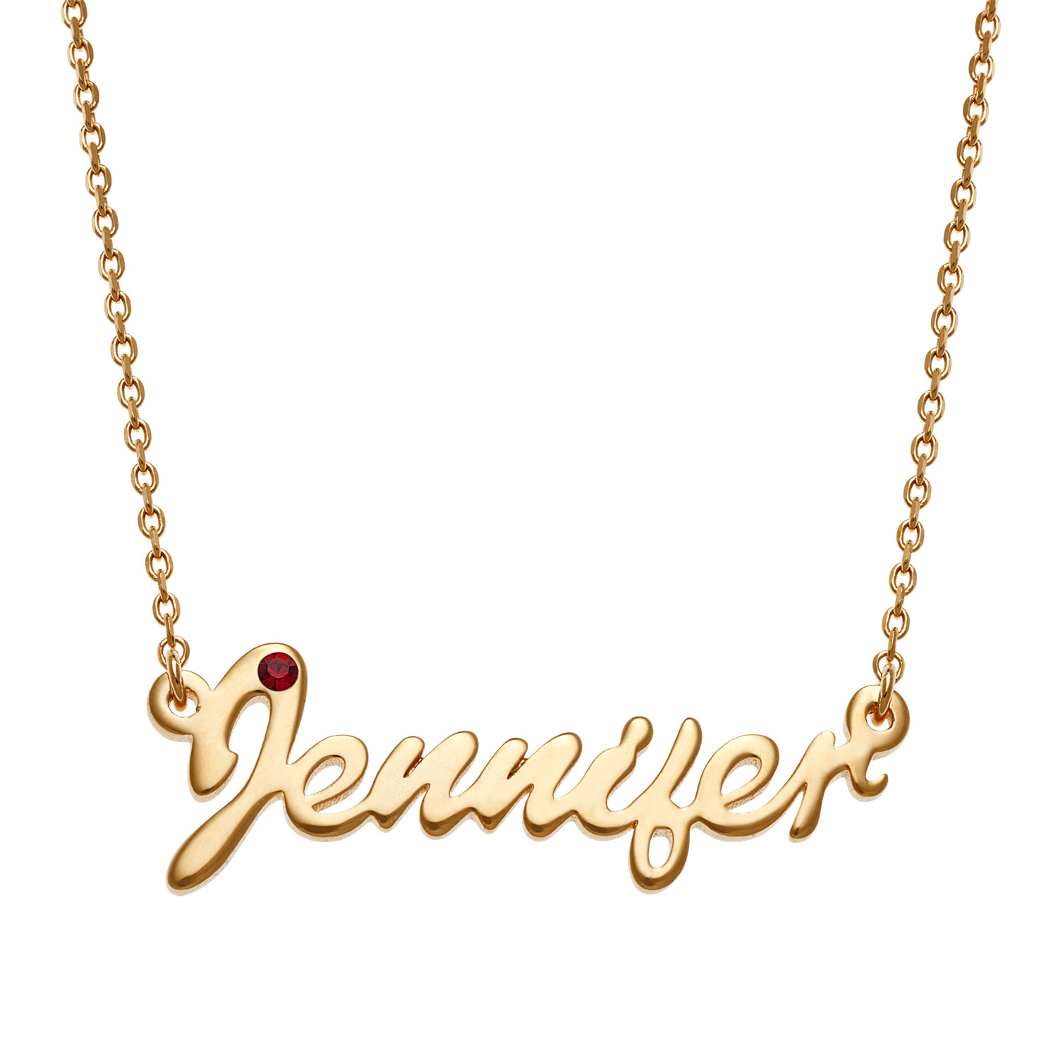 14K Gold over Sterling Petite Script Name with Birthstone Necklace