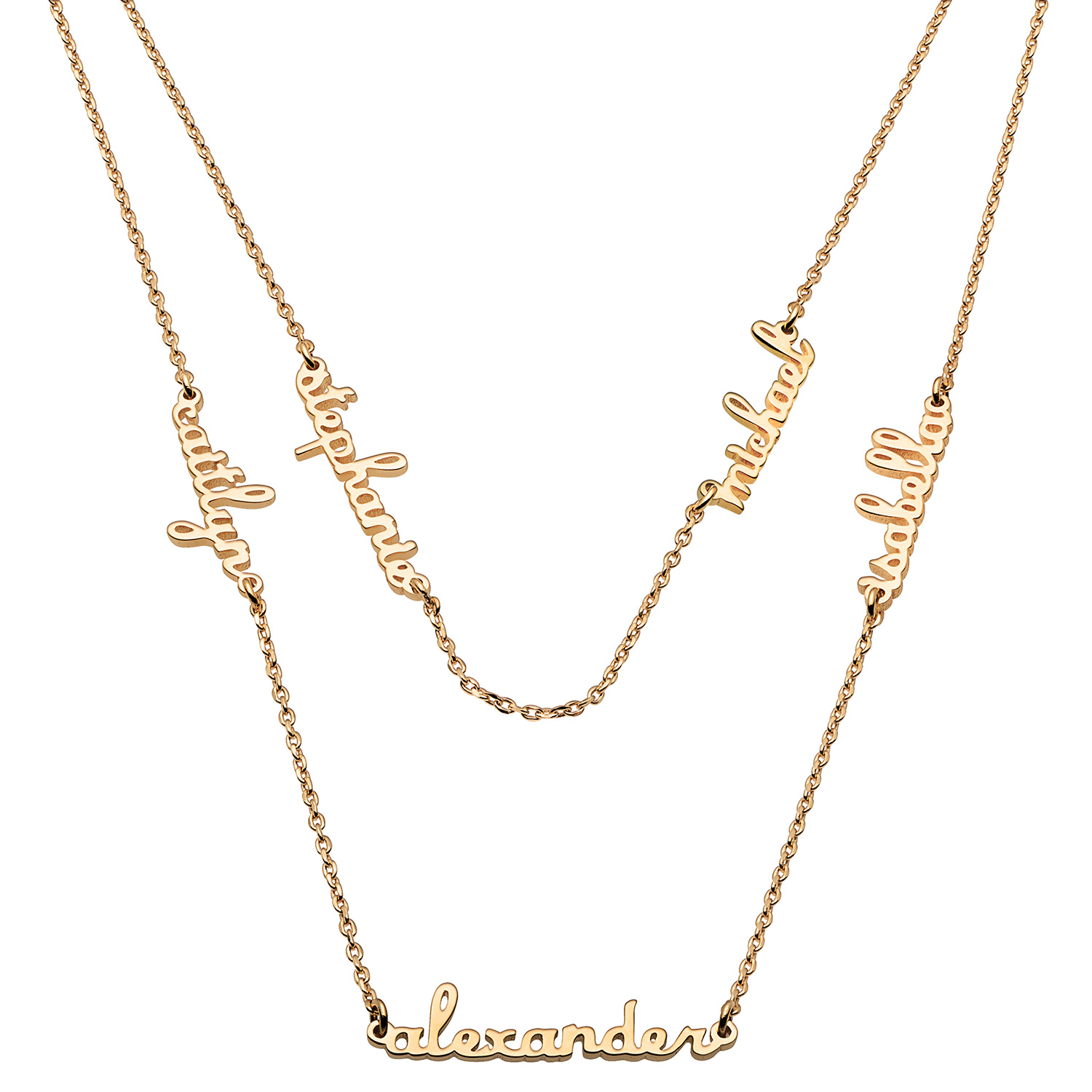 14K Gold over Sterling Petite Script Family Name Layered Necklace- 5 Names