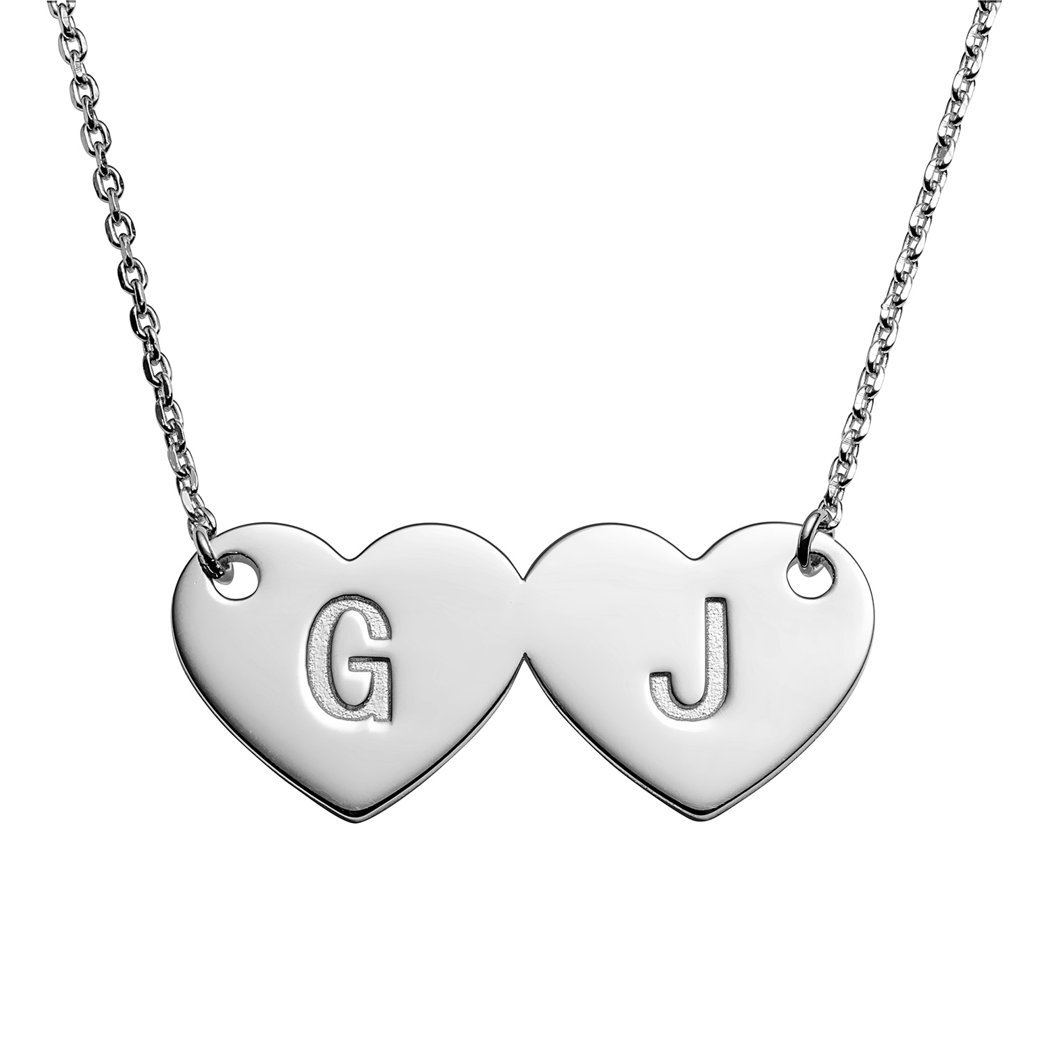 Sterling Silver Engraved Initials Double Heart Necklace