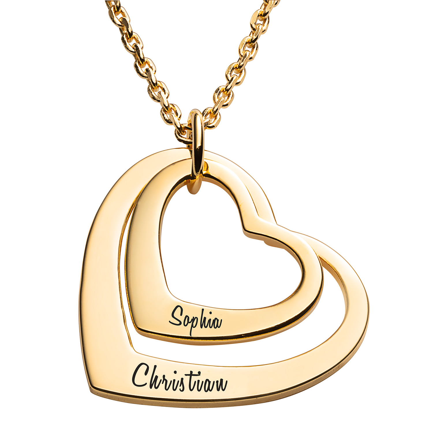 14K Gold over Sterling Nesting Hearts with Names Necklaces - 2