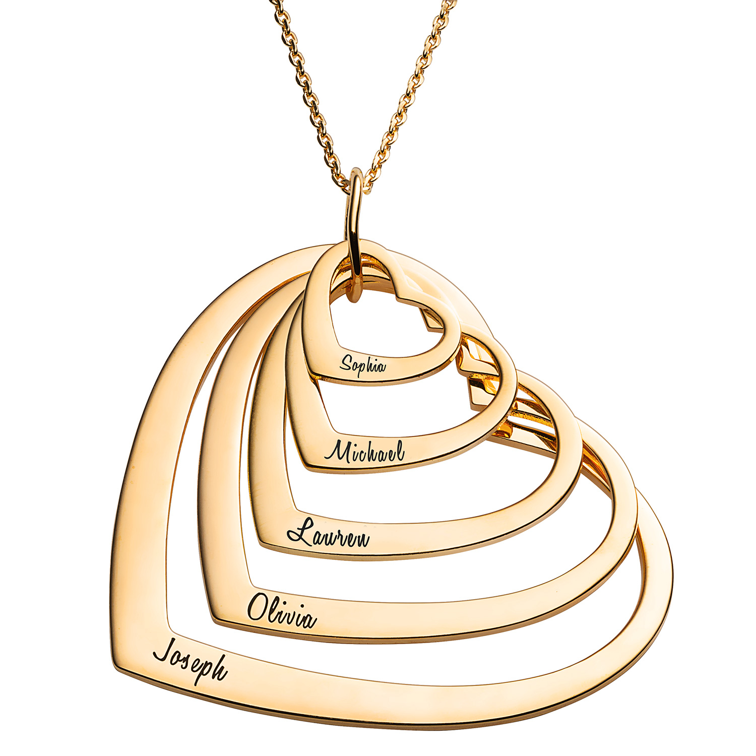 14K Gold over Sterling Nesting Hearts with Names Necklaces -5