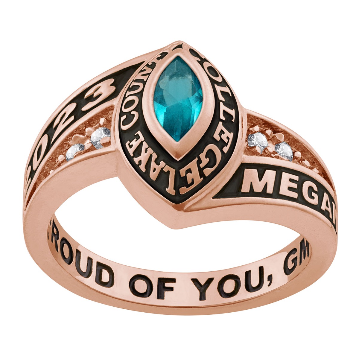 Ladies 14K Rose Gold over Sterling Marquise Birthstone and CZ Class Ring