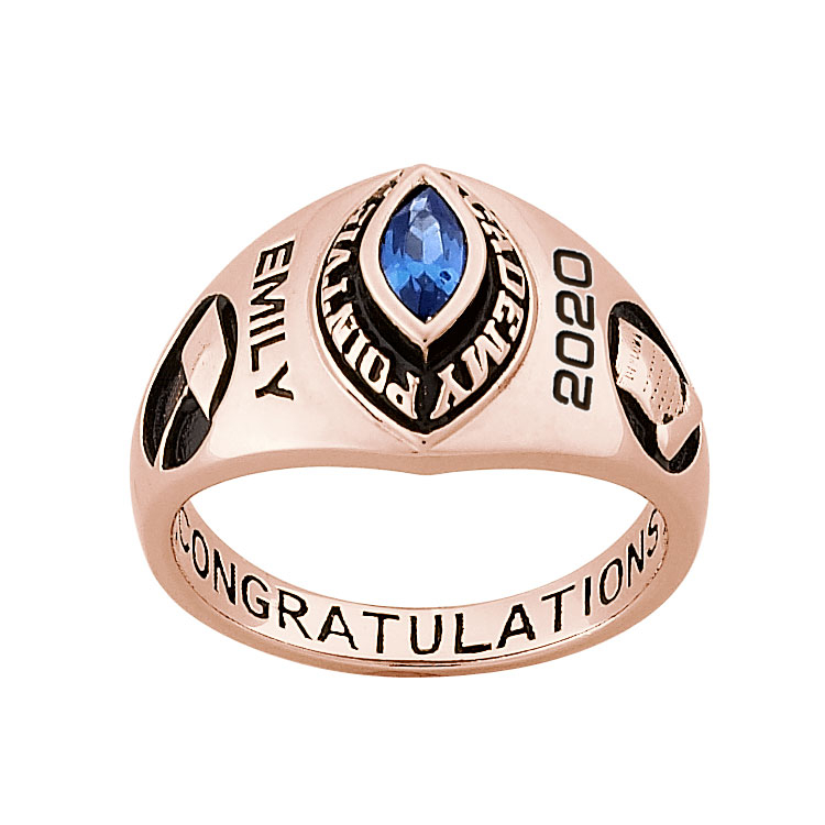Ladies Rose Gold CELEBRIUM Traditional Marquise Birthstone FREEDOM Class Ring