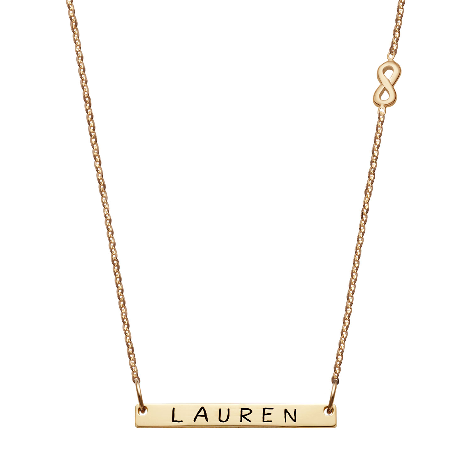 10K Yellow Gold Mini Bar Name with Infinity Necklace