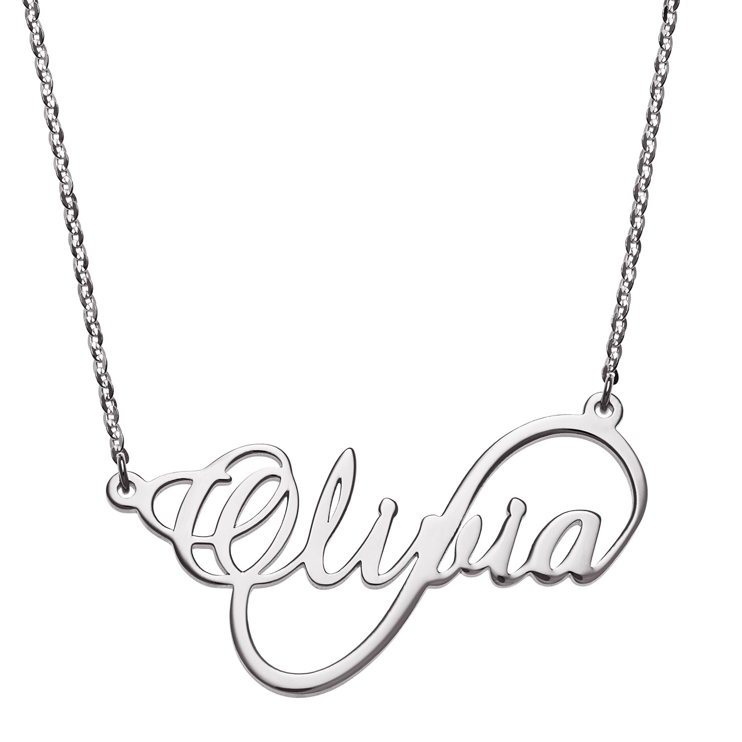 10K White Gold Script Name Infinity Necklace