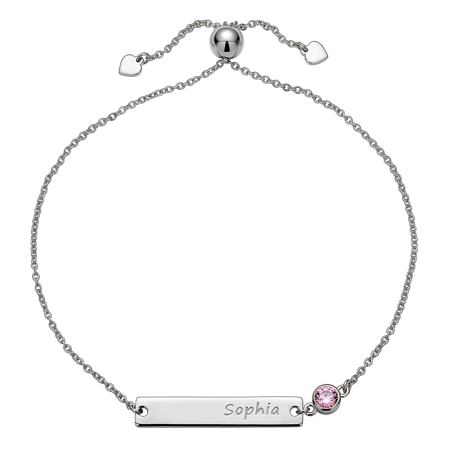 Sterling Silver Engraved Name Bar /Birthstone Adjustable Bracelet