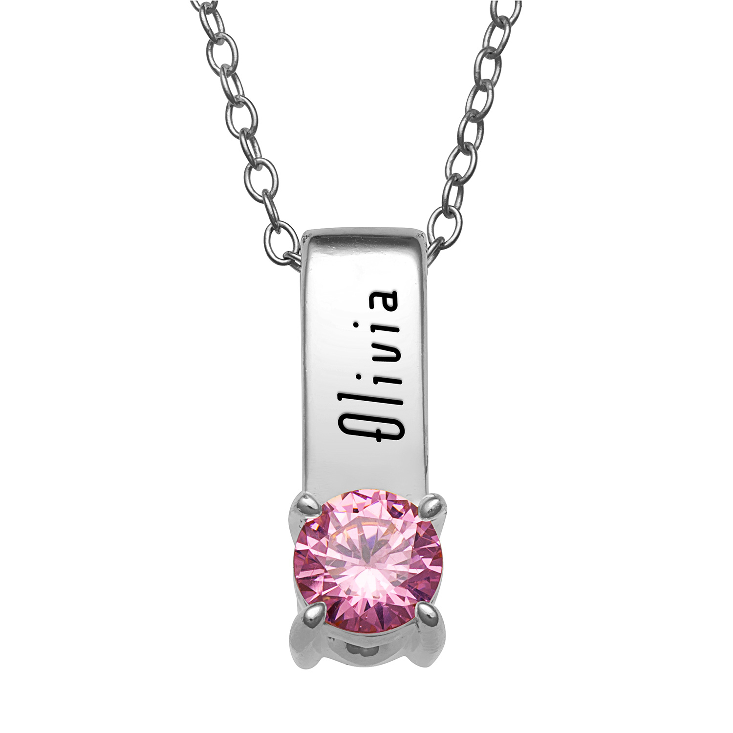 Sterling Silver Name and Round Birthstone Name Charm Pendant
