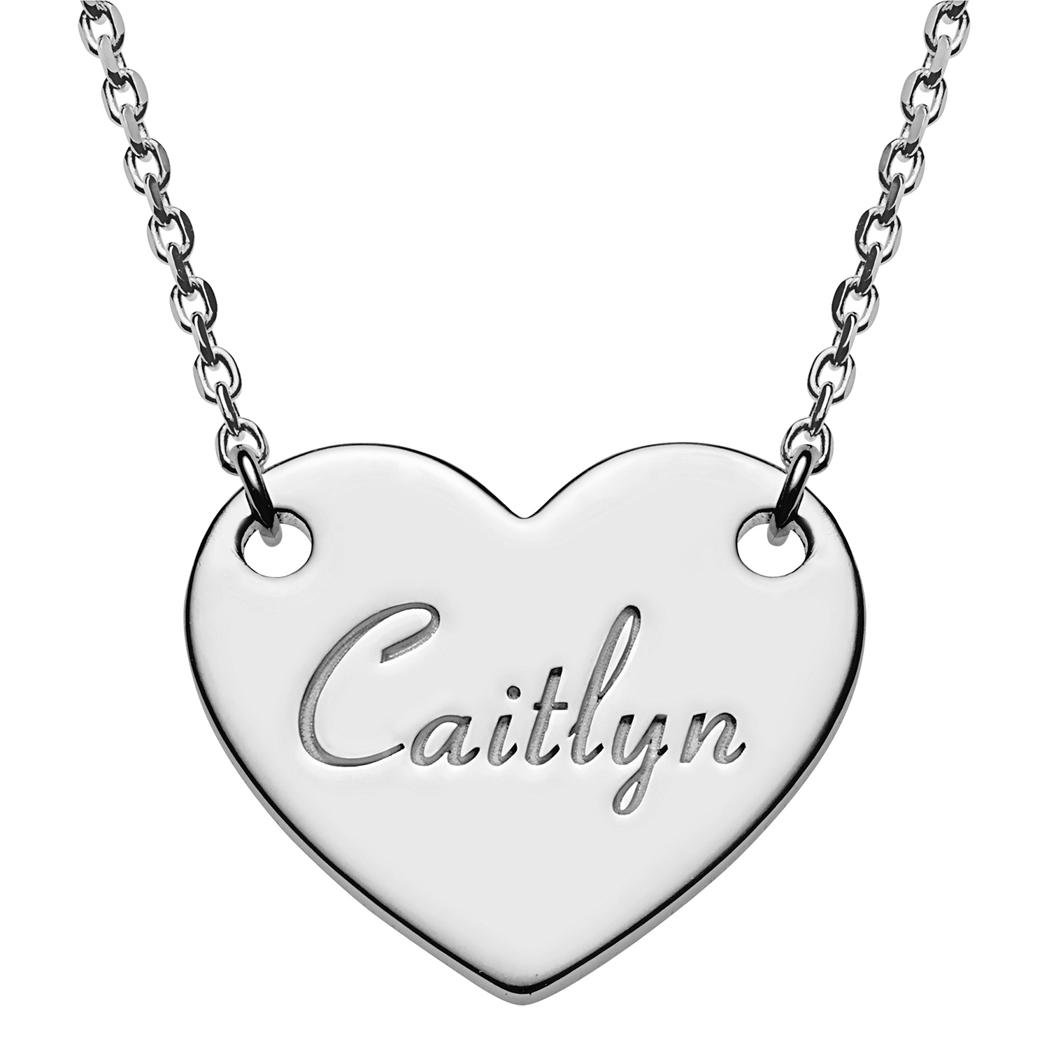 Sterling Silver Engraved Script Name Station Heart Necklace