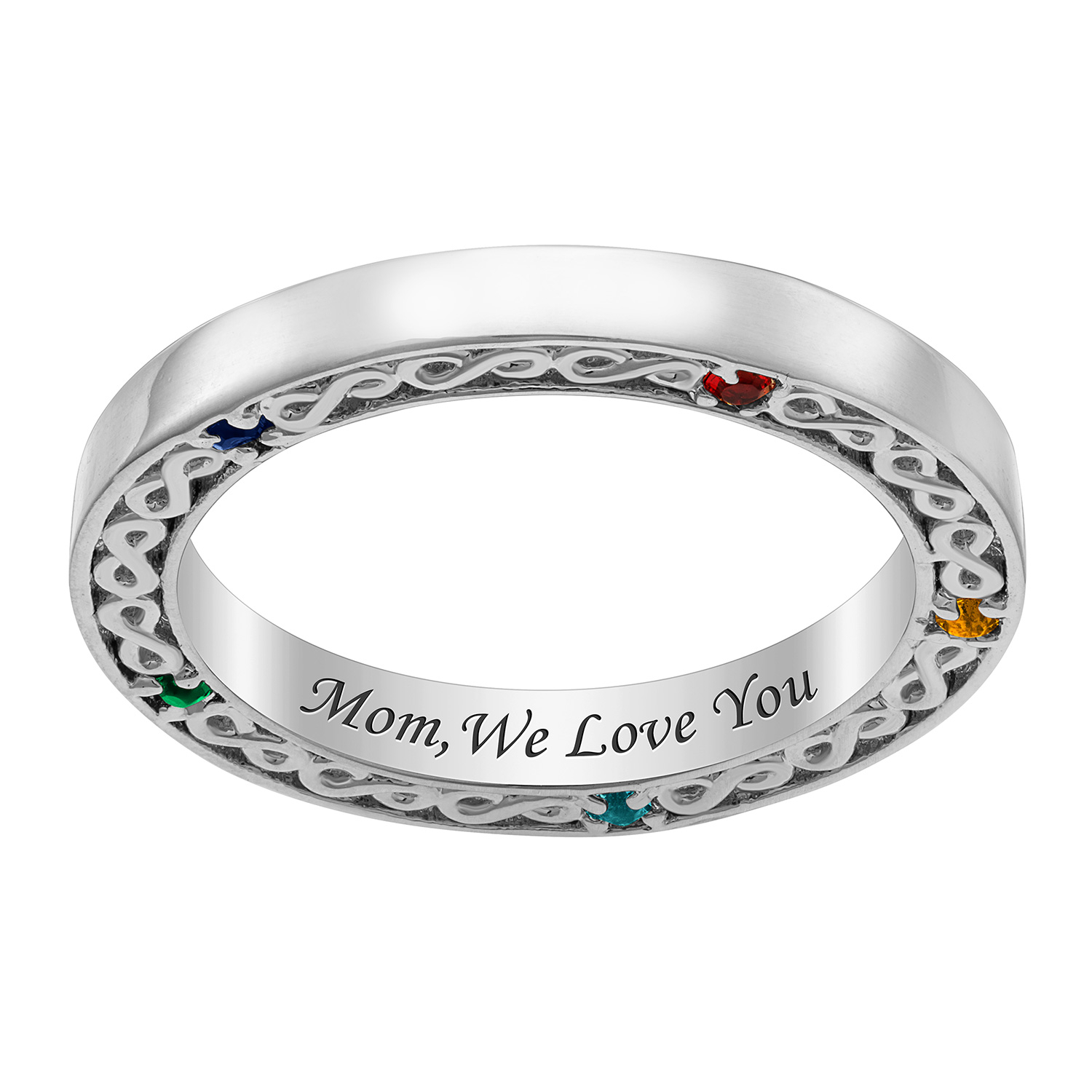 Family Infinity Engraved Birthstone Band