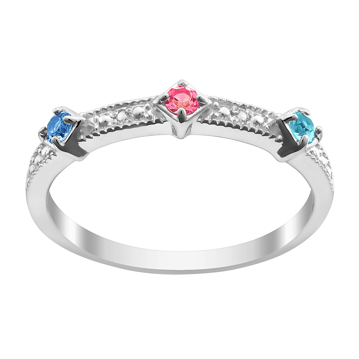 Sterling Silver Vintage Birthstone with Diamond Accent Ring