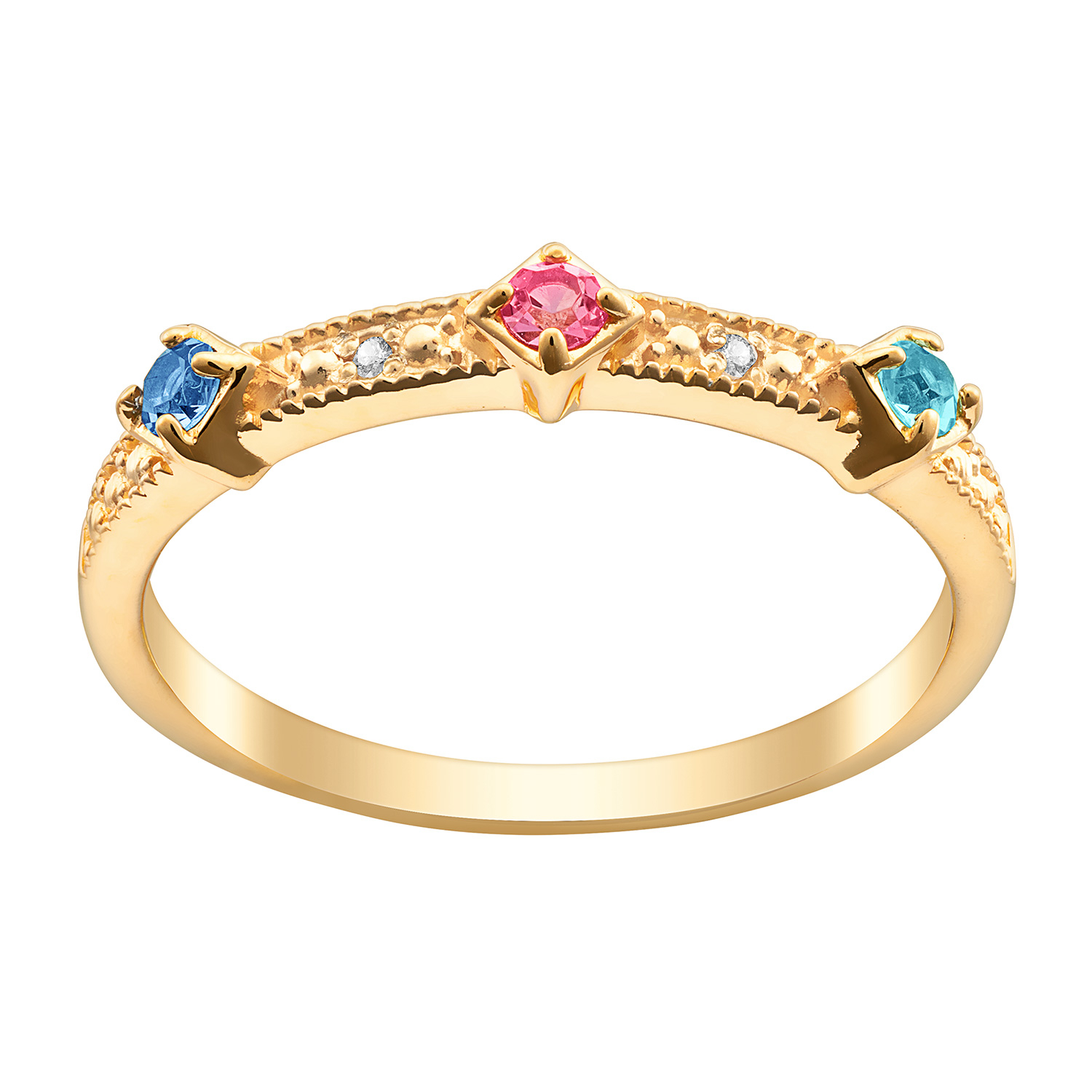 14K Gold over Sterling Vintage Birthstone with Diamond Accent Ring
