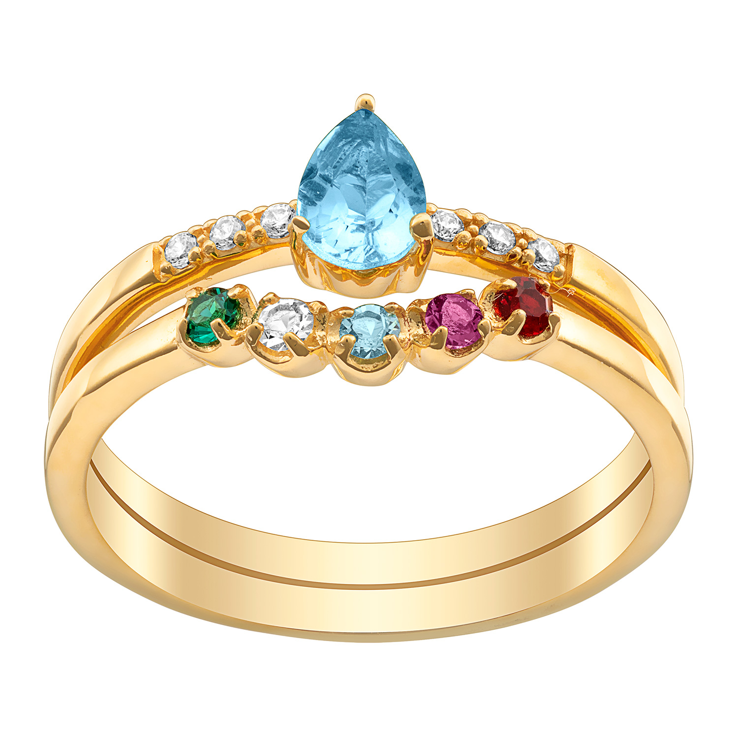 14K Gold over Sterling Mother's and Family Birthstone Ring