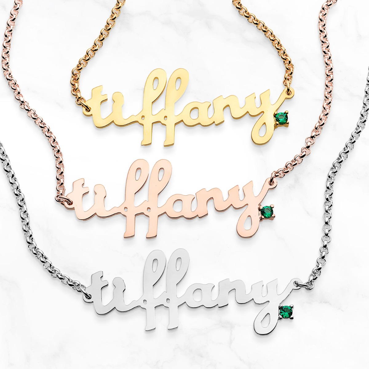 Personalized Lowercase Script Name with Birthstone Accent Necklace