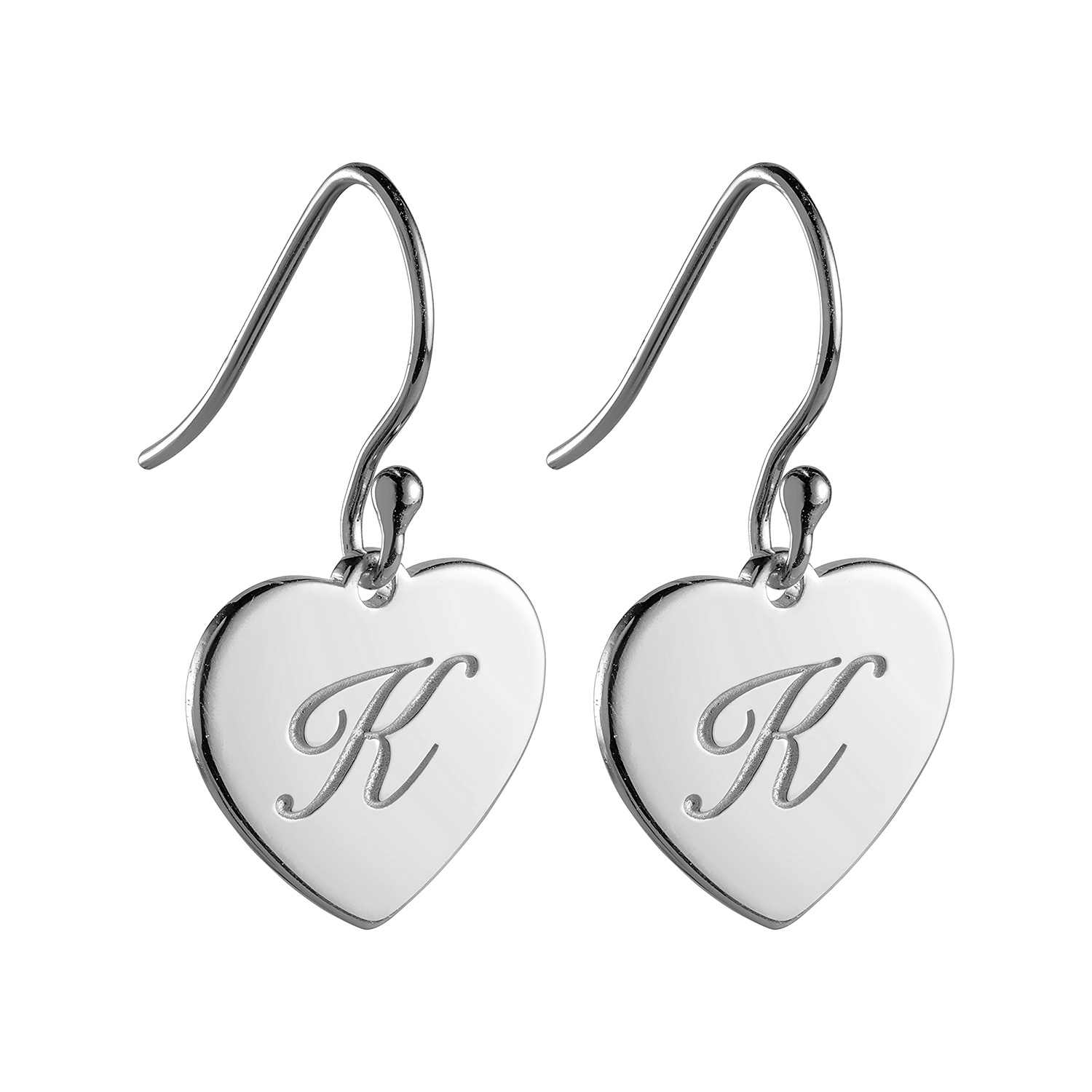 Sterling Silver Engraved Initial Heart Dangle Earrings